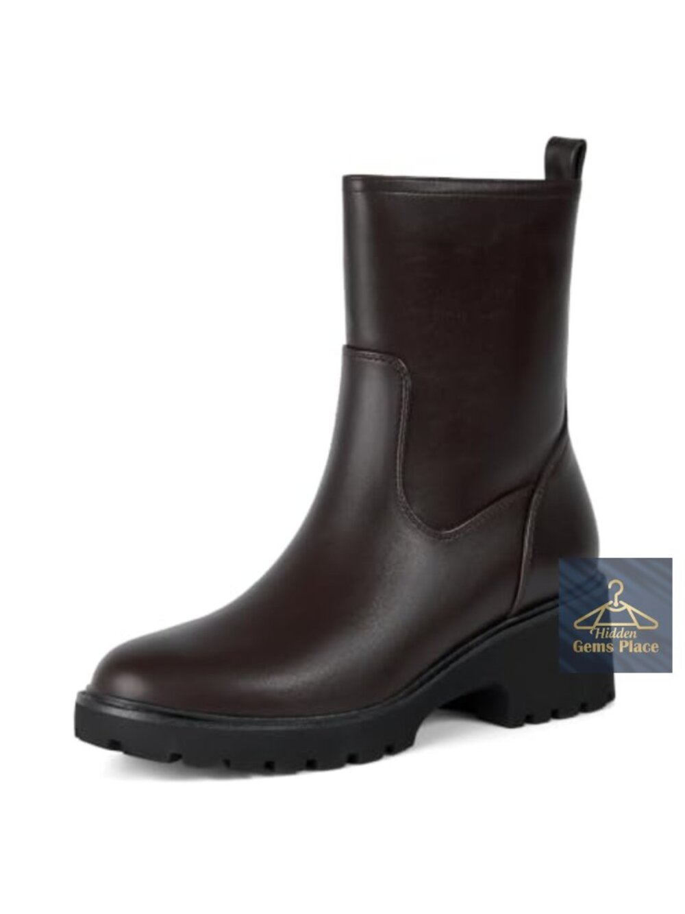 Women's Round Toe Chunky Heel Ankle Boots Faux Leather Side Zipper